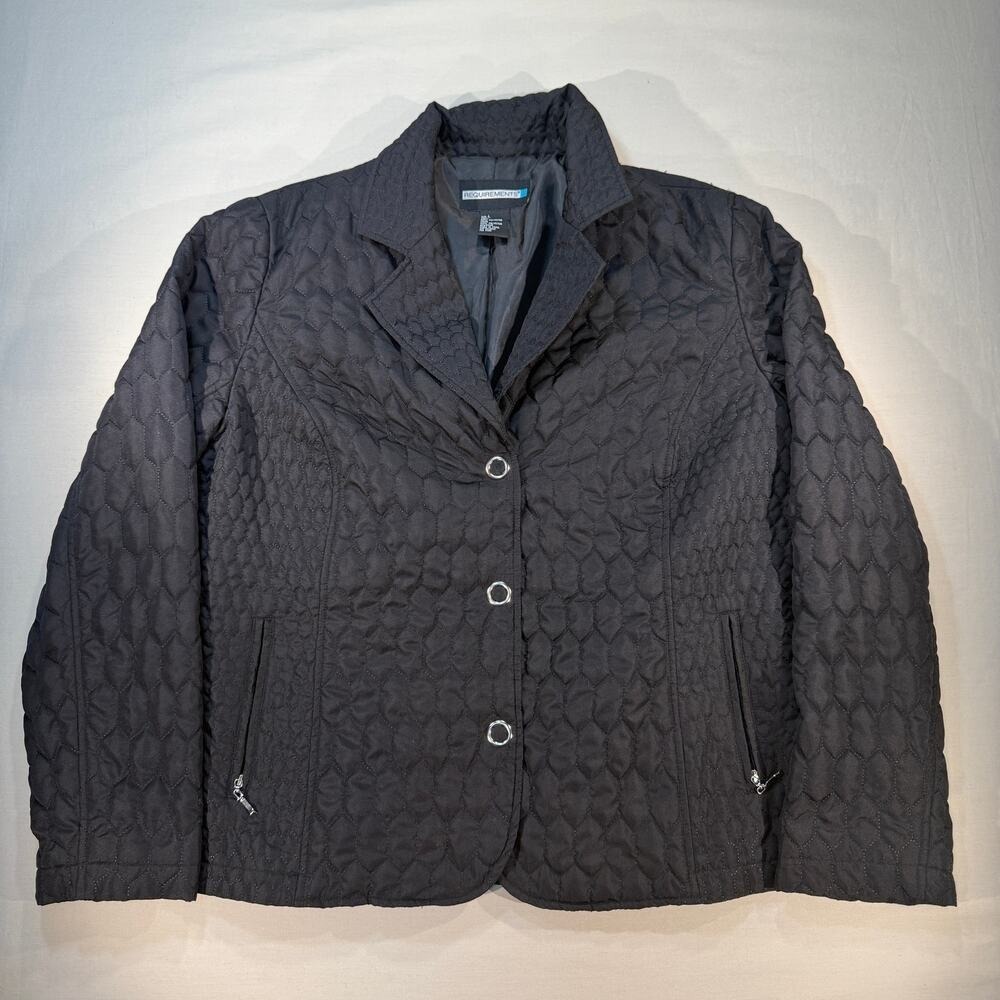 Requirements Womens Black Quilted Honeycomb Jacket Blazer Size Large L Button Up